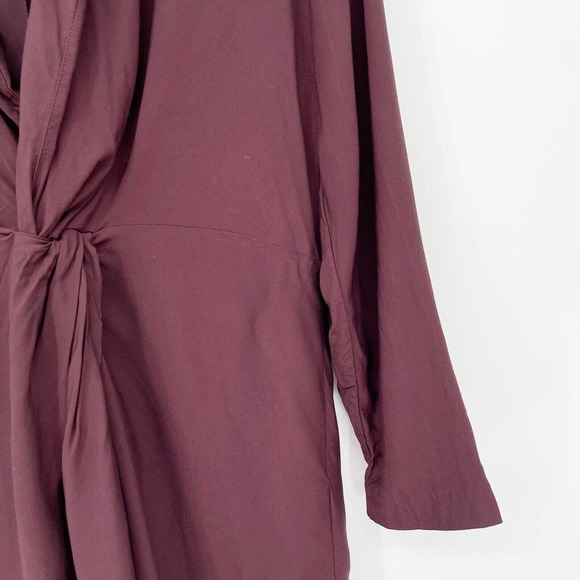 ZARA Twisted Knot Blazer Mini Dress Size XL Burgundy Long Sleeve Notch Collar - Picture 4 of 13